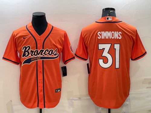 Men's Denver Broncos #31 Justin Simmons Orange With Patch Cool Base Stitched Baseball Jersey
